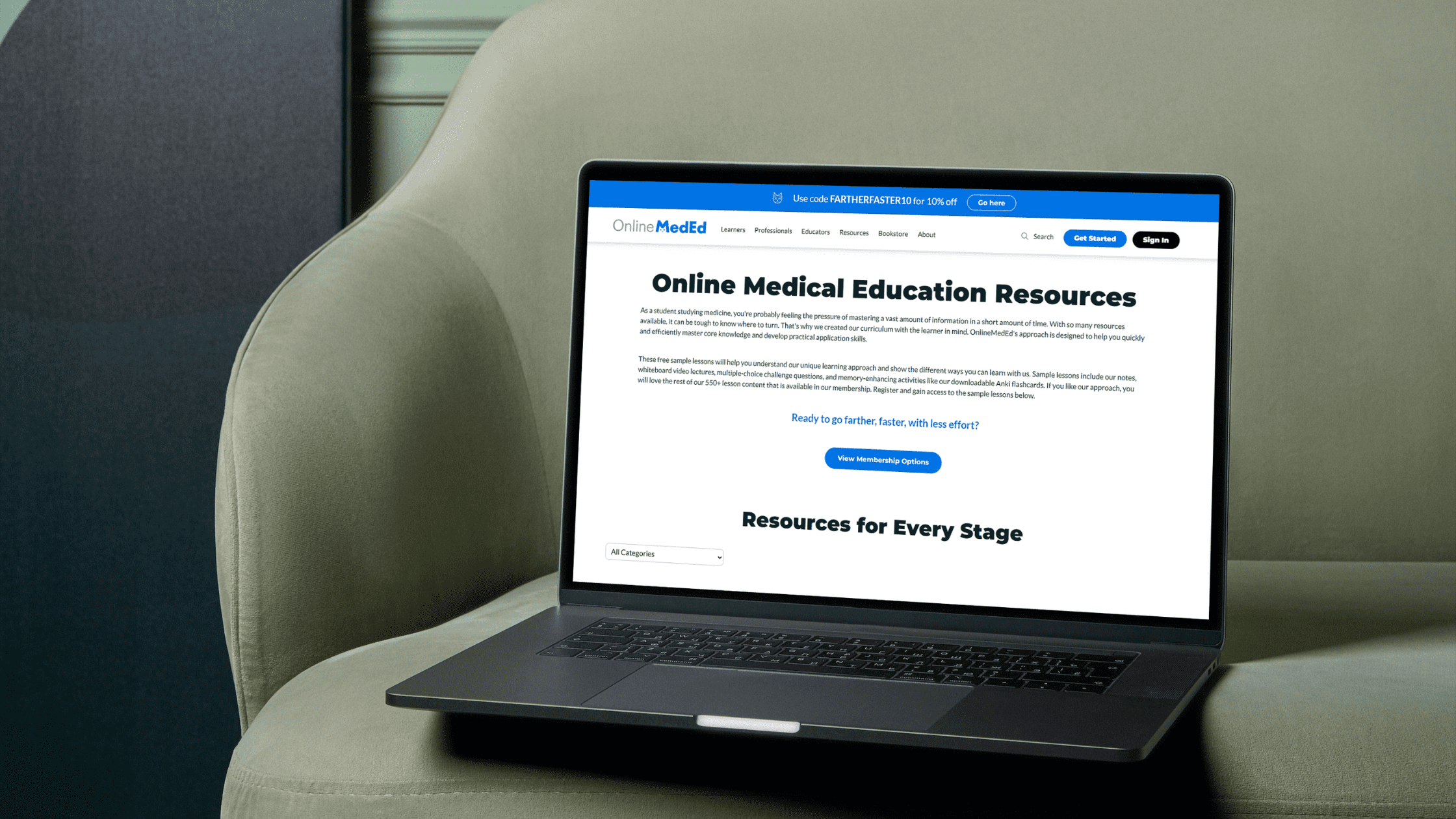 A laptop open on the onlineMedEd website.