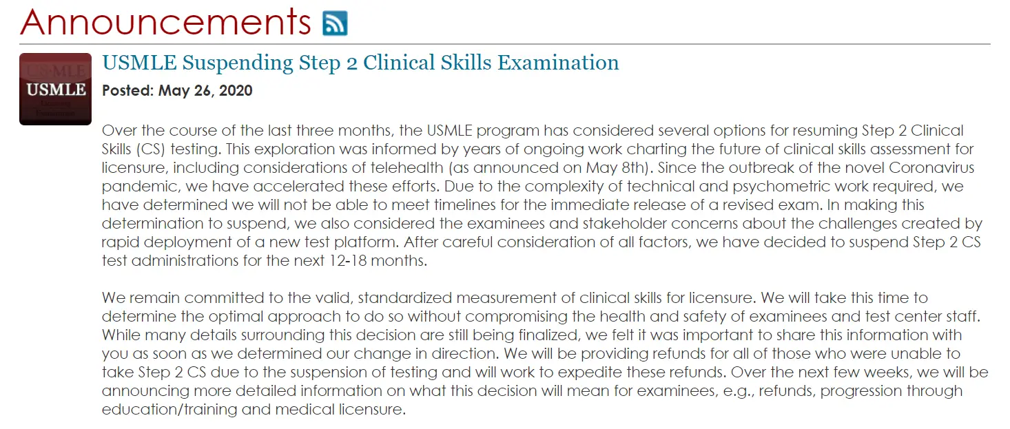 USMLE Step 2CS is Cancelled