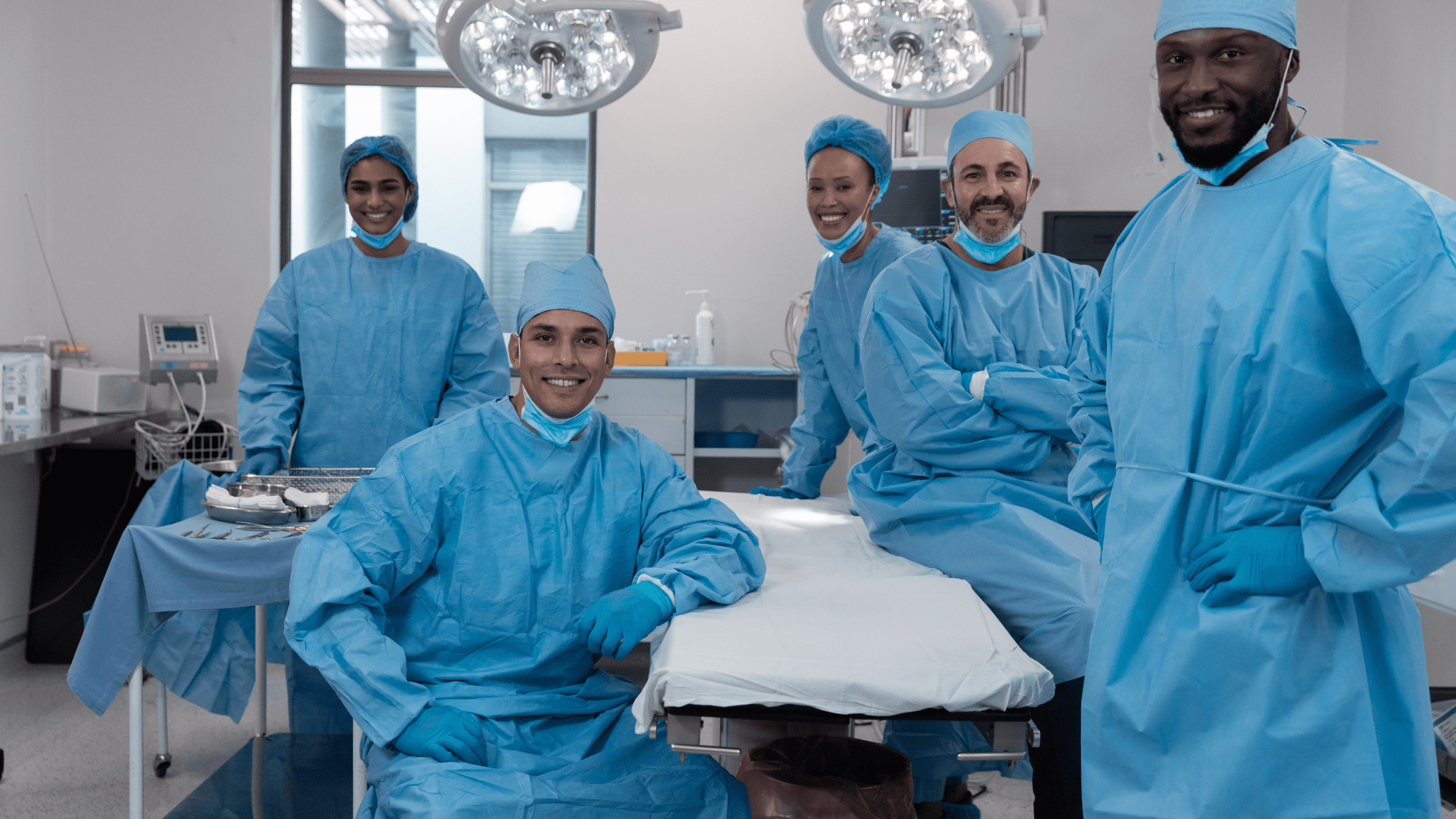 A group of surgeons prepared for surgery.