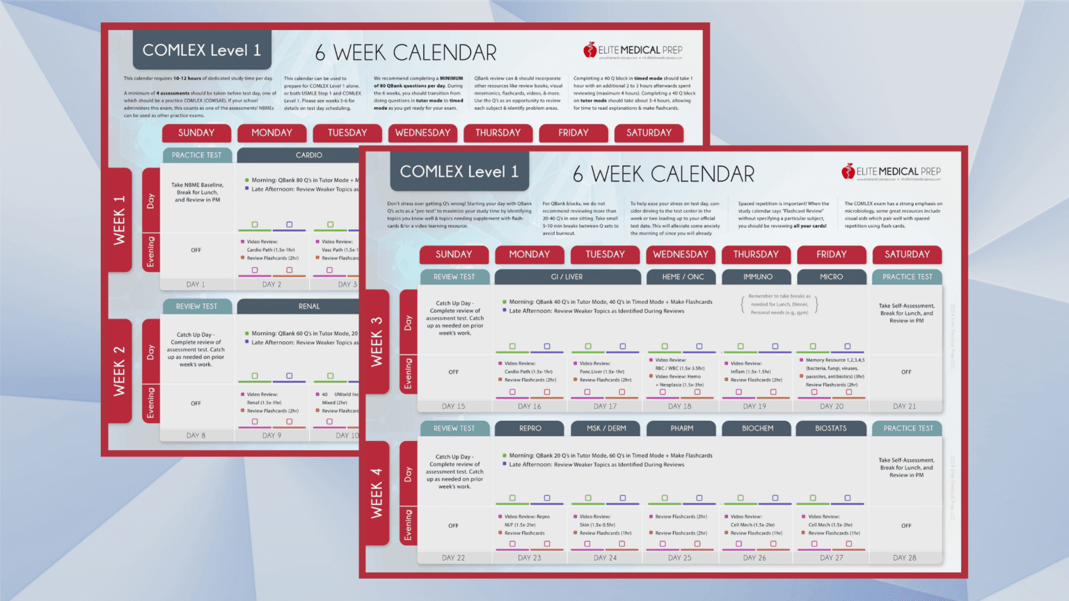 EMPs Free COMLEX Level 1 10Week Study Calendar Elite Medical Prep