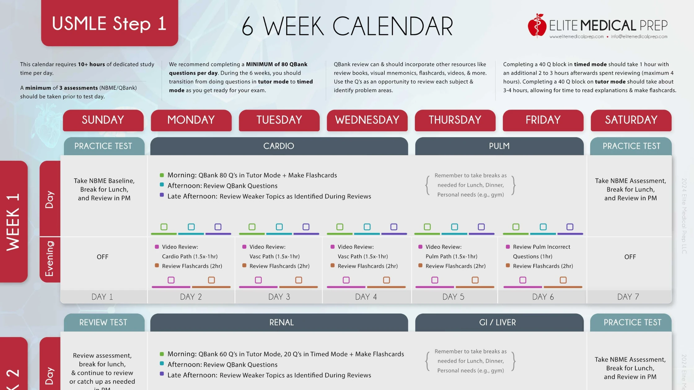 6-week Study Planner preview image for Step 1 by Elite Medical Prep.